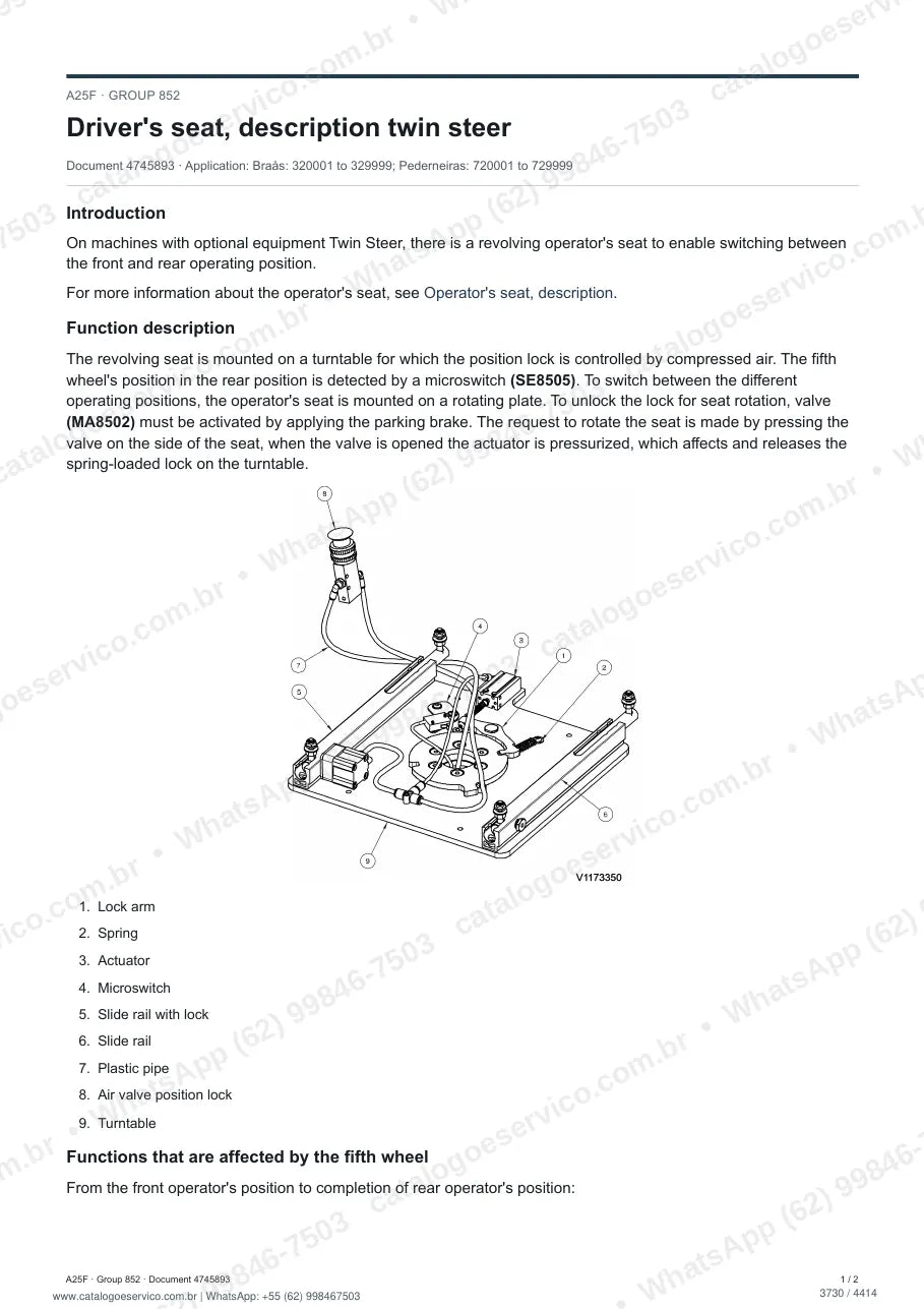 Manual de serviço Volvo A25F: página de procedimento com texto e figura