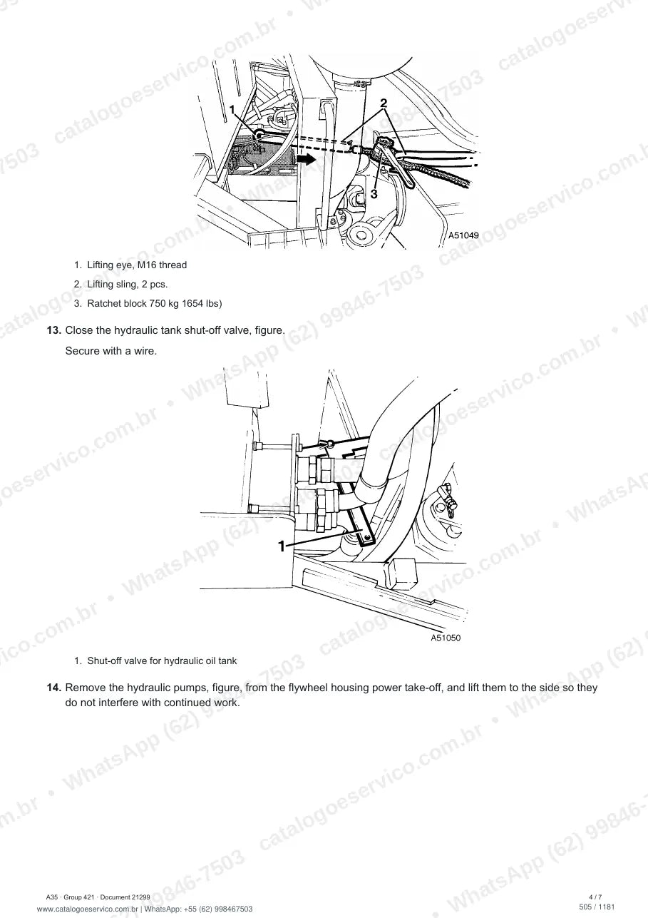 Manual de serviço Volvo A35: página de procedimento com texto e figura