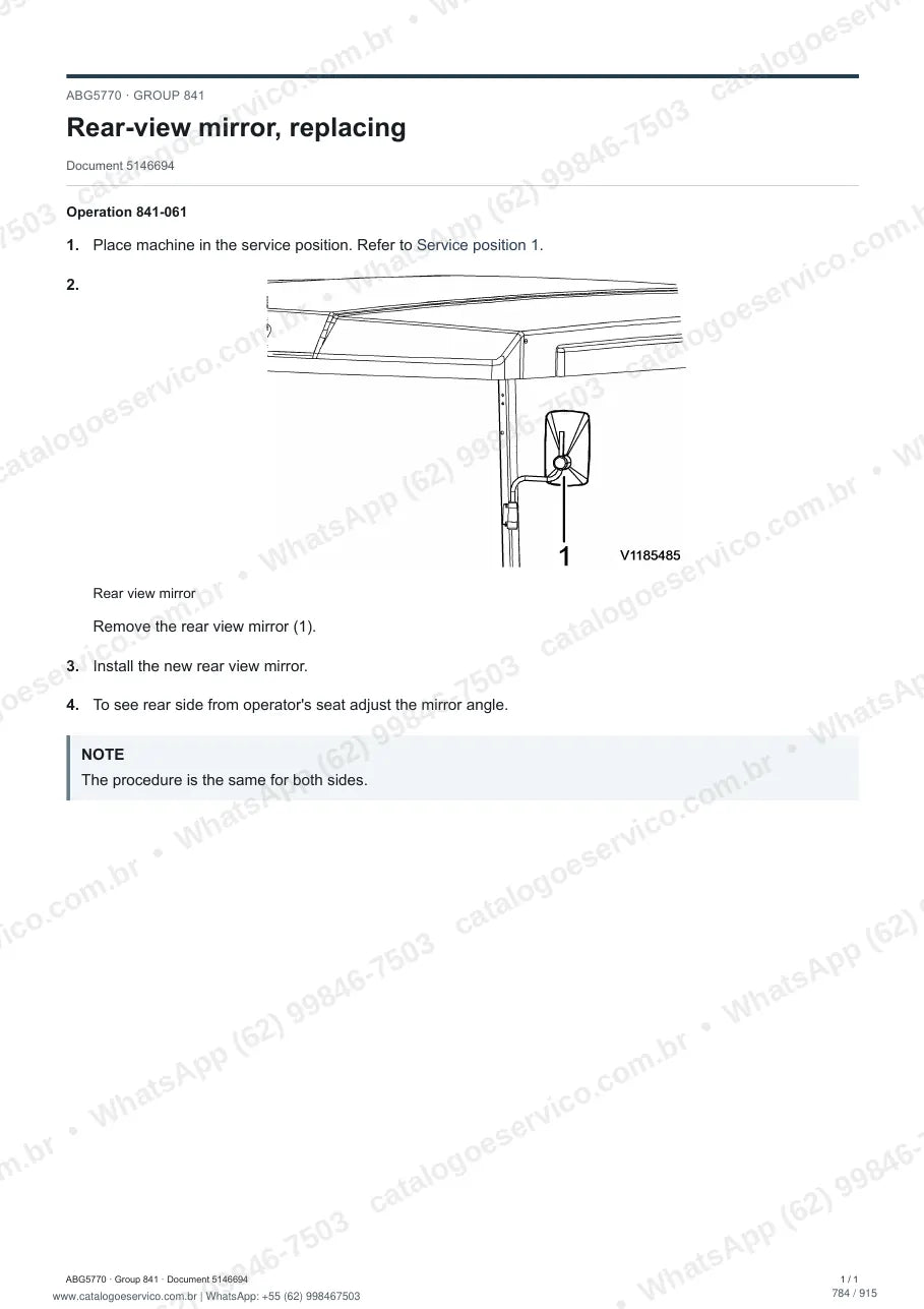 Manual de serviço Volvo ABG5770: página de procedimento com texto e figura