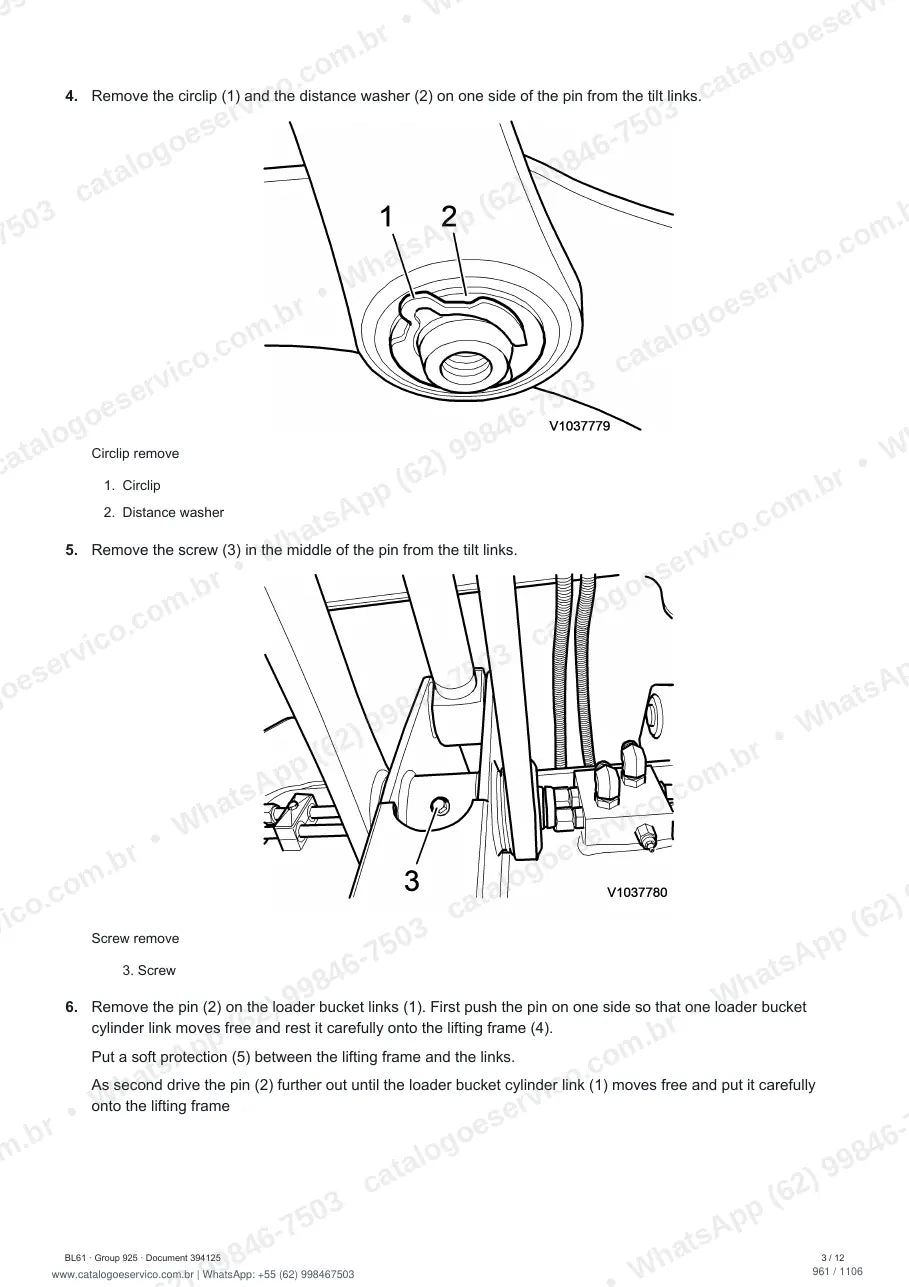 Manual de serviço Volvo BL61 e BL61 PLUS: página de procedimento com texto e figura