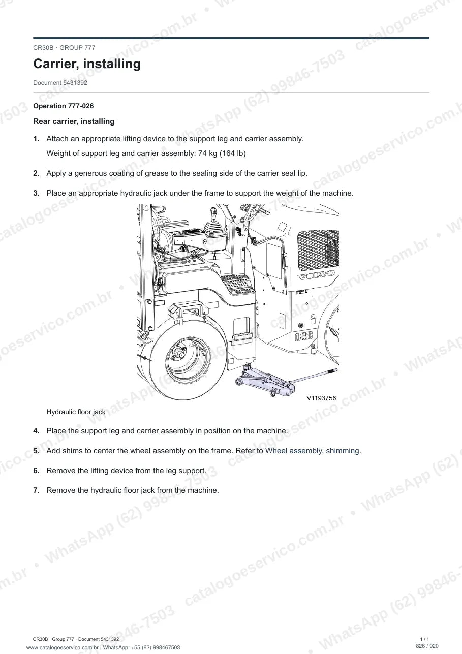 Manual de serviço Volvo CR30B: página de procedimento com texto e figura (2)