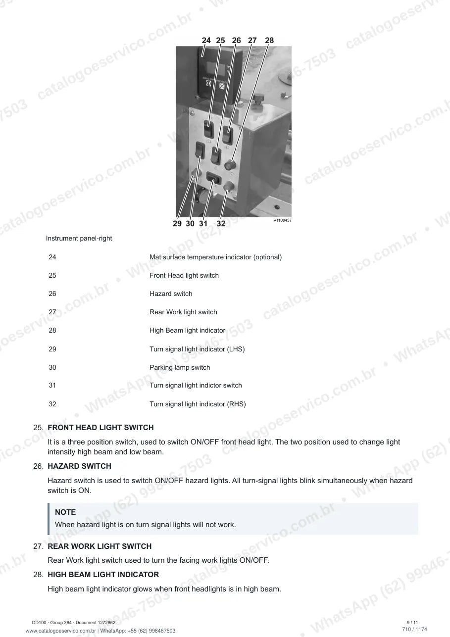 Manual de serviço Volvo DD100: página de procedimento com texto e figura