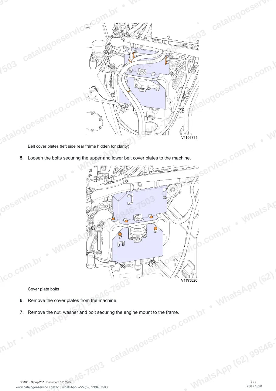 Manual de serviço Volvo DD105 e DD105 OSC: página de procedimento com texto e figura