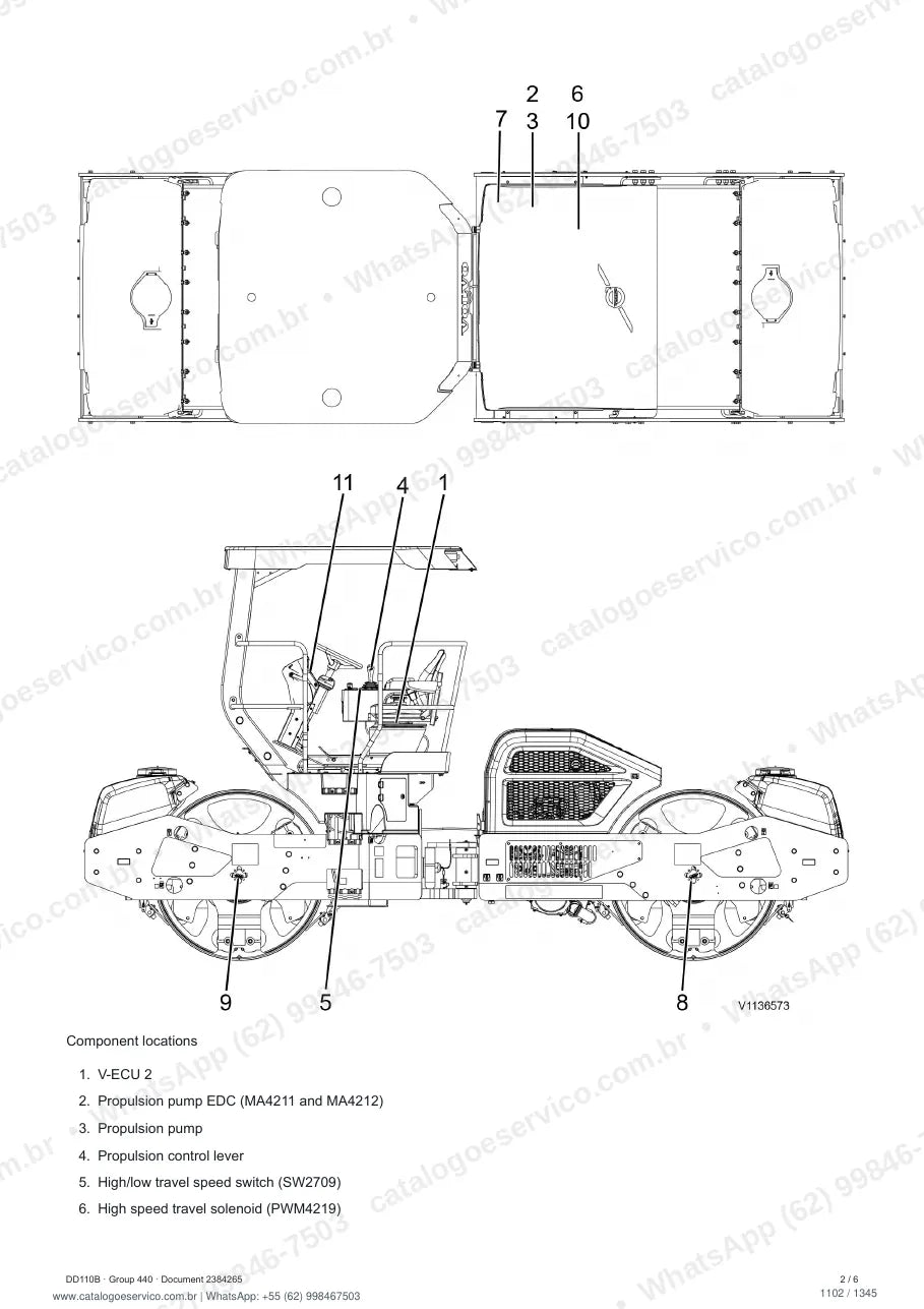 Manual de serviço Volvo DD110B: página de procedimento com texto e figura (2)