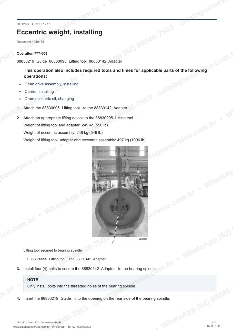 Manual de serviço Volvo DD128C: página de procedimento com texto e figura