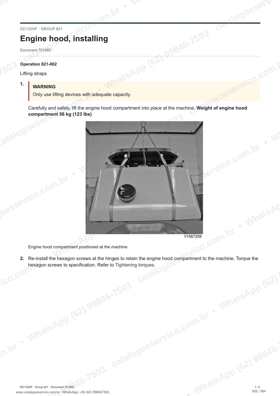 Manual de serviço Volvo DD132HF: página de procedimento com texto e figura