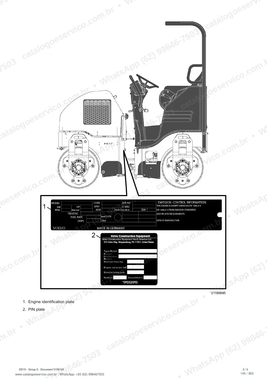 Manual de serviço Volvo DD15: página de procedimento com texto e figura (2)