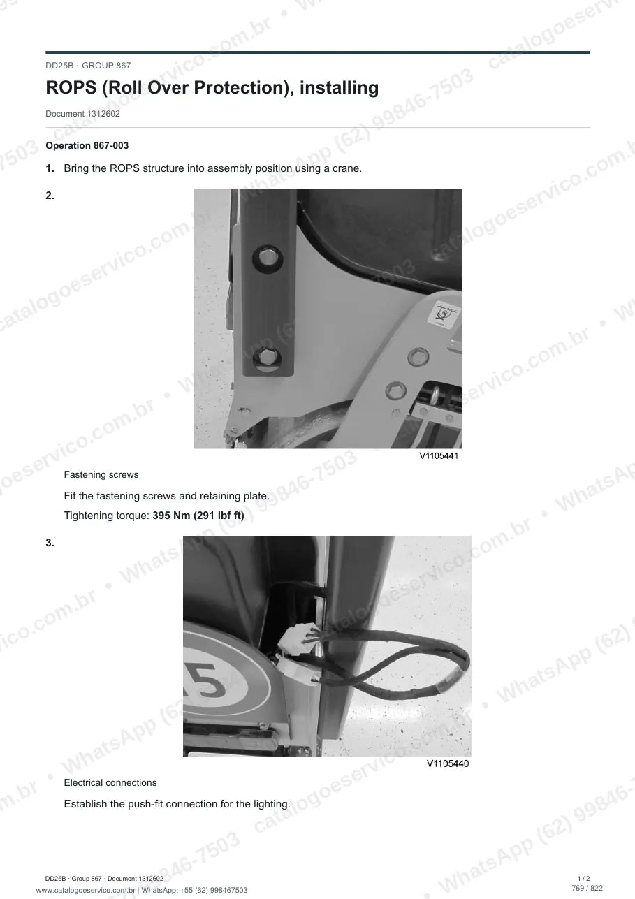 Manual de serviço Volvo DD25B: página de procedimento com texto e figura