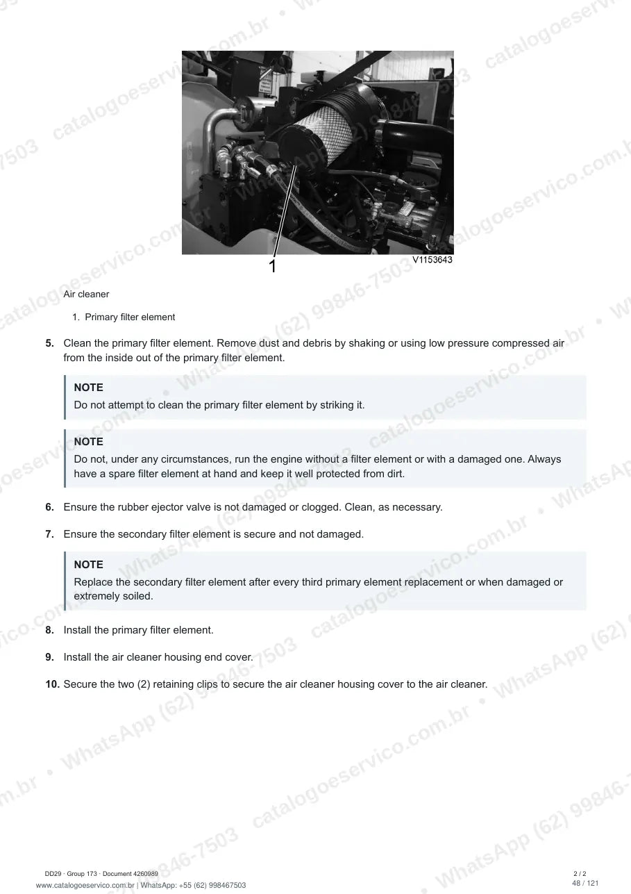 Manual de serviço Volvo DD29: página de procedimento com texto e figura (2)