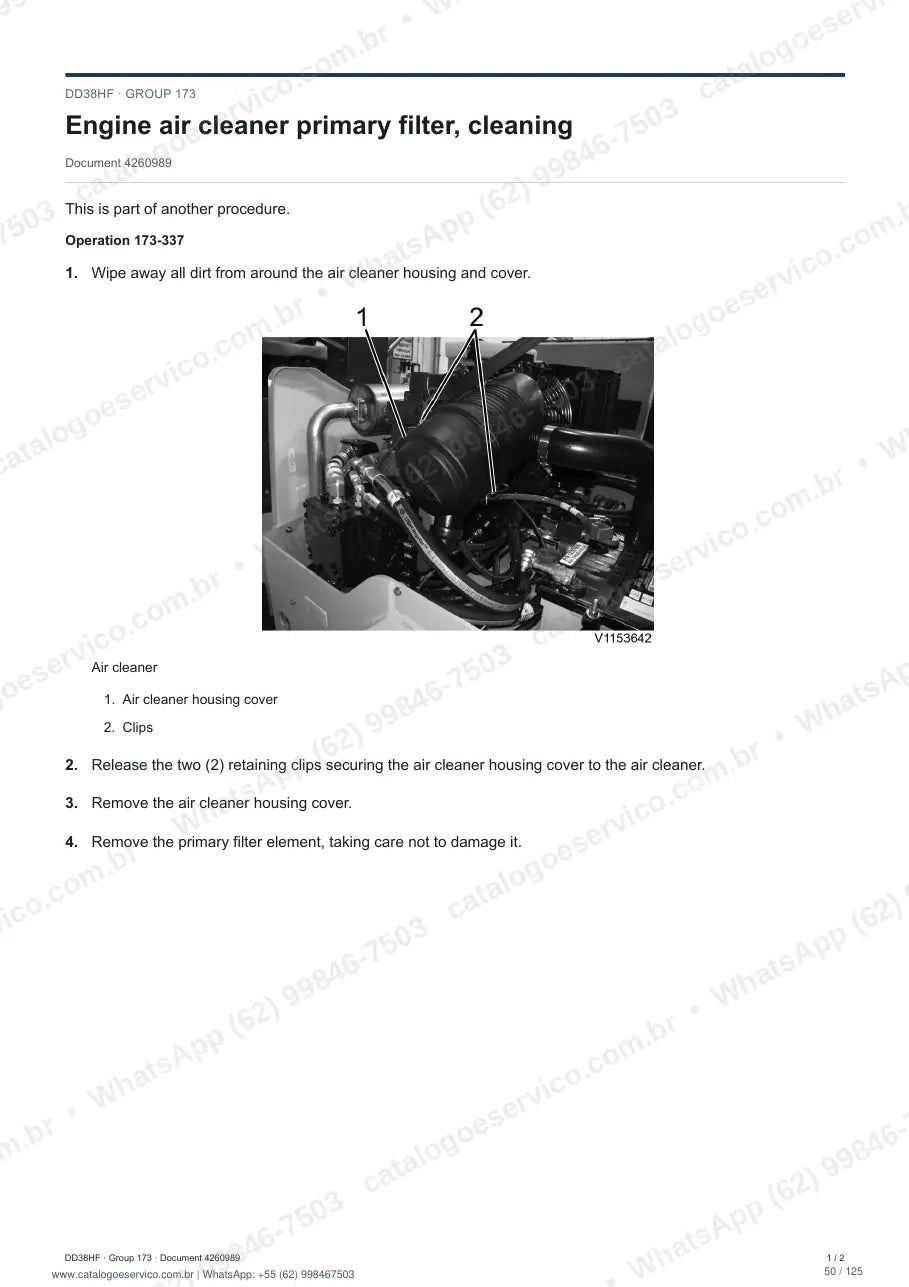 Manual de serviço Volvo DD38HF: página de procedimento com texto e figura
