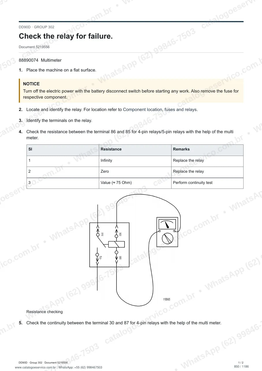 Manual de serviço Volvo DD90D: página de procedimento com texto e figura