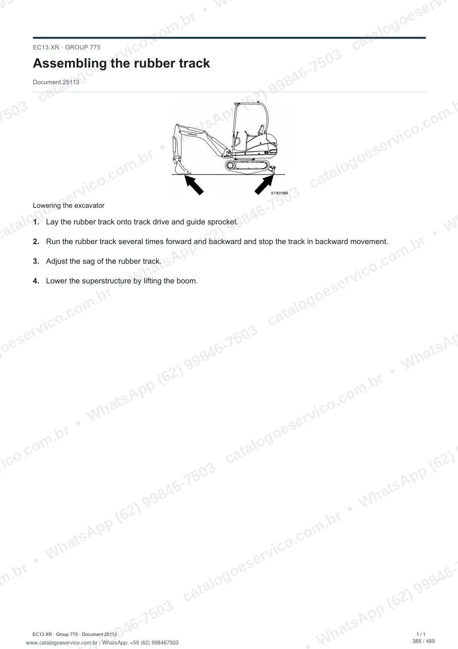 Manual de serviço Volvo EC13 (XR, XTV): página de procedimento com texto e figura (2)