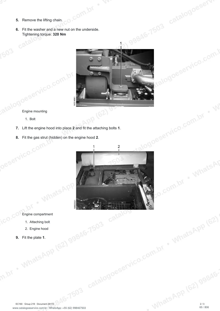 Manual de serviço Volvo EC160: página de procedimento com texto e figura (2)