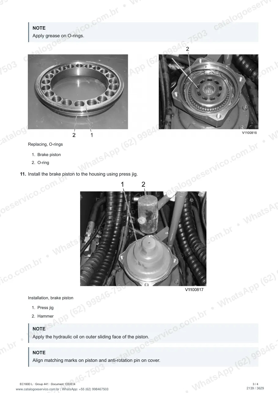 Manual de serviço Volvo EC160D (L, NL): página de procedimento com texto e figura (2)