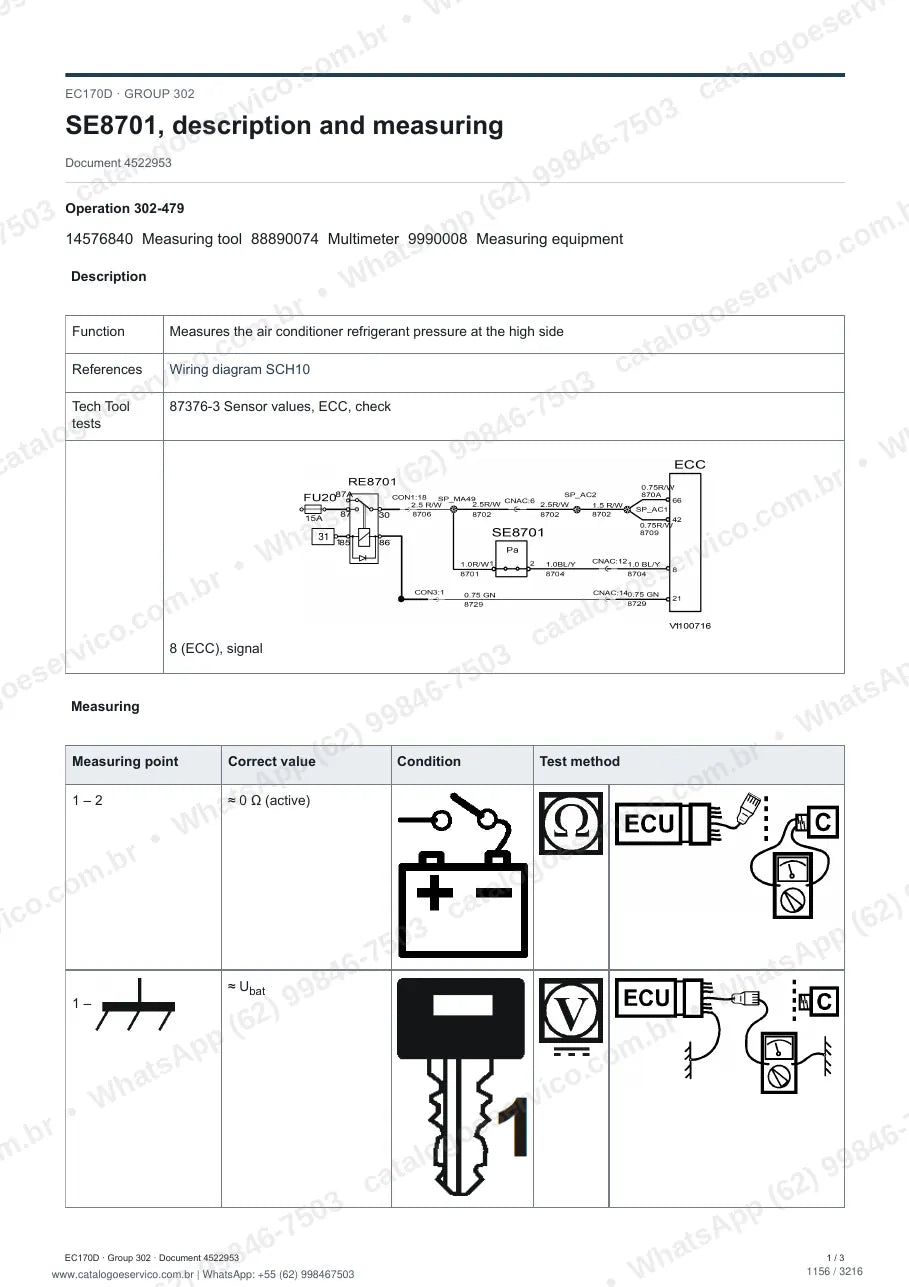 Manual de serviço Volvo EC170D e EC170D L: página de procedimento com texto e figura