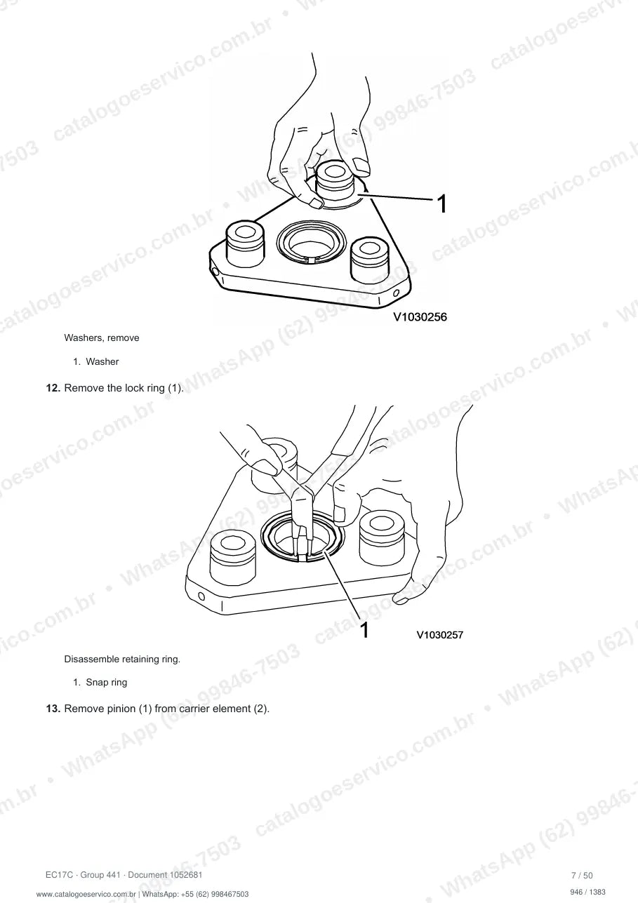 Manual de serviço Volvo EC17C: página de procedimento com texto e figura