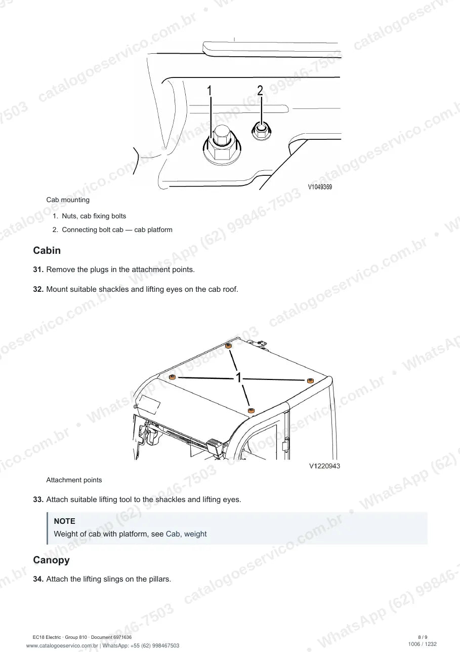 Manual de serviço Volvo EC18 Electric: página de procedimento com texto e figura (2)