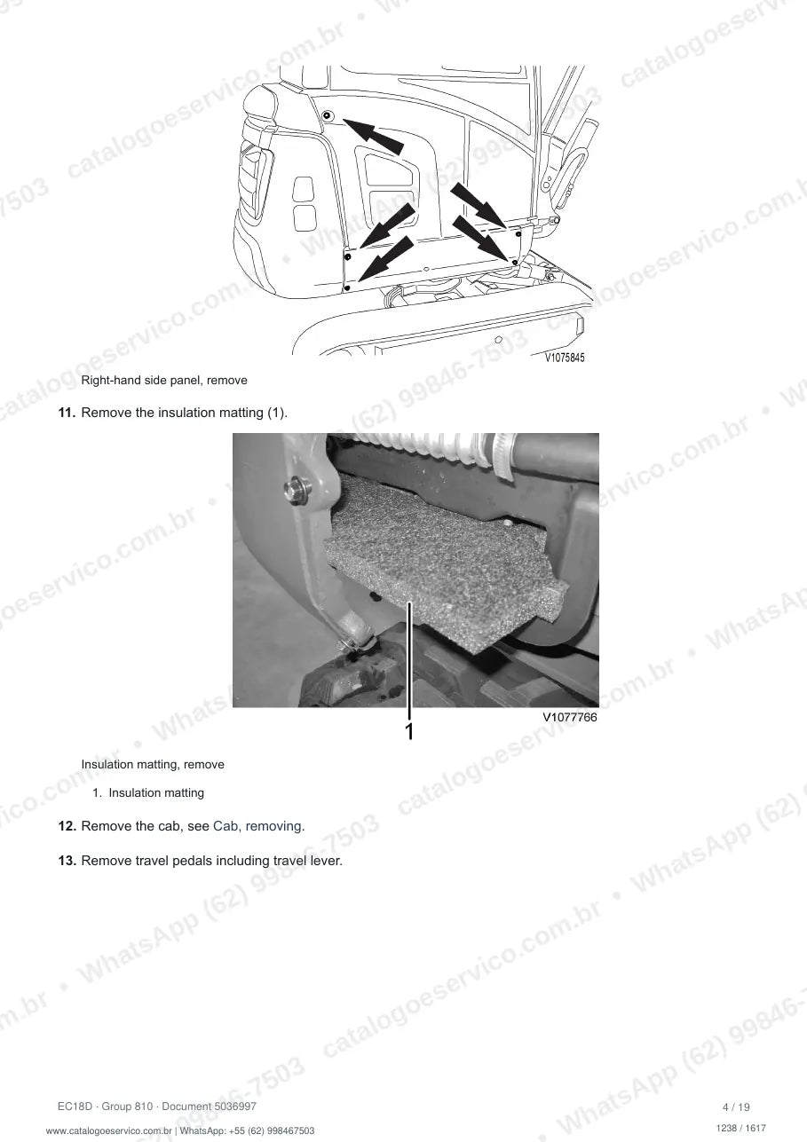 Manual de serviço Volvo EC18D: página de procedimento com texto e figura (2)