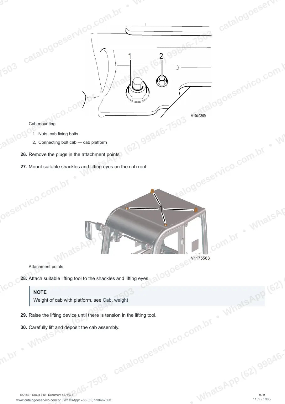 Manual de serviço Volvo EC18E: página de procedimento com texto e figura (2)
