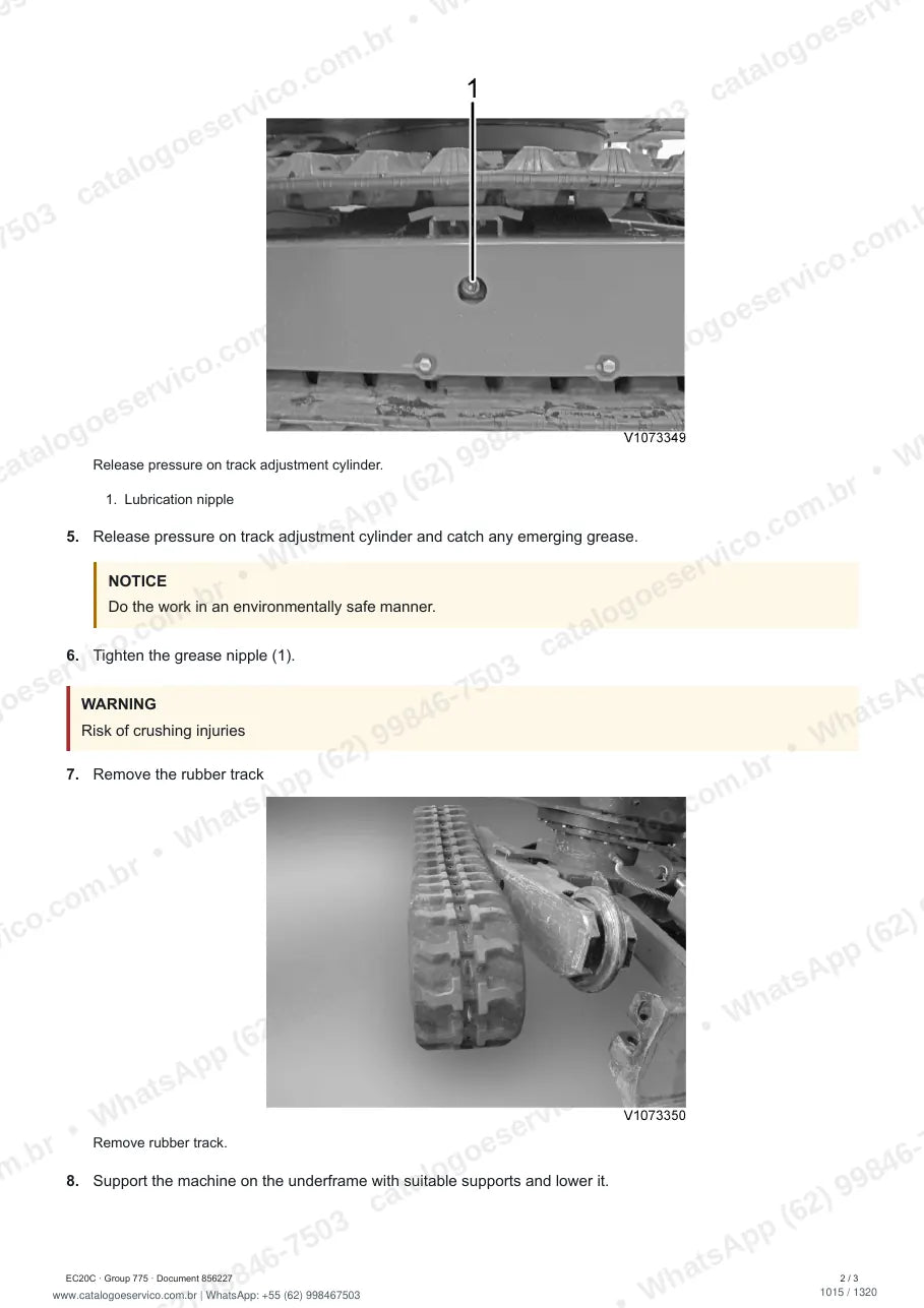 Manual de serviço Volvo EC20C: página de procedimento com texto e figura (2)