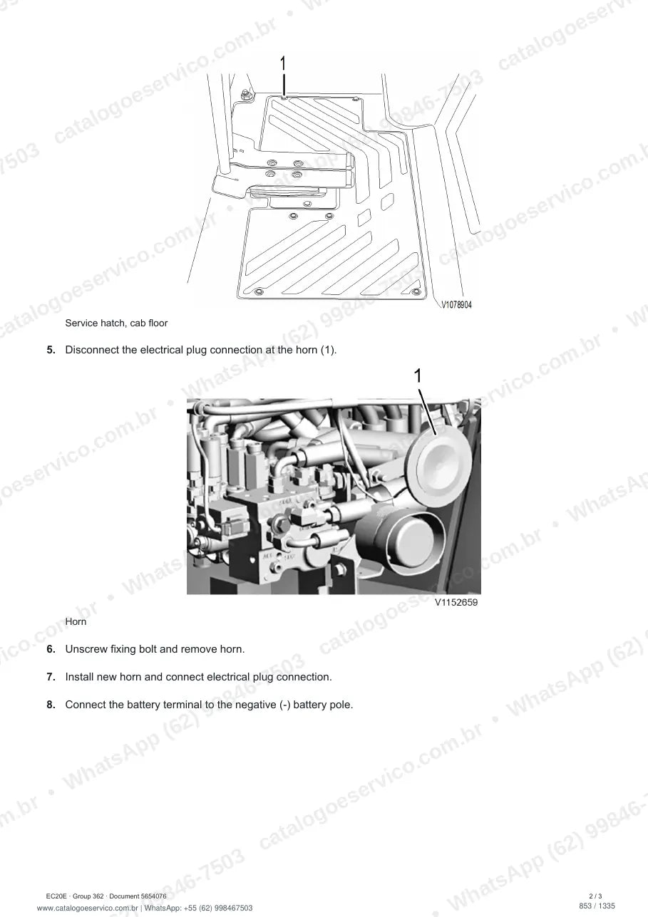 Manual de serviço Volvo EC20E: página de procedimento com texto e figura