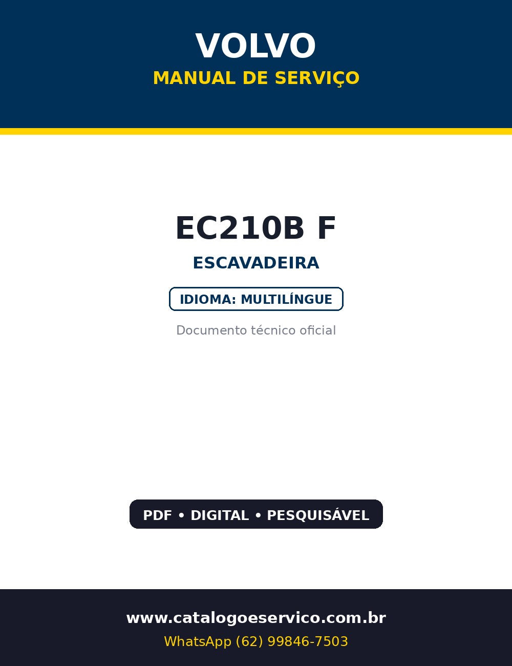 Manual de Serviço Volvo EC210B F — Manual de serviço técnico da escavadeira Volvo EC210B F