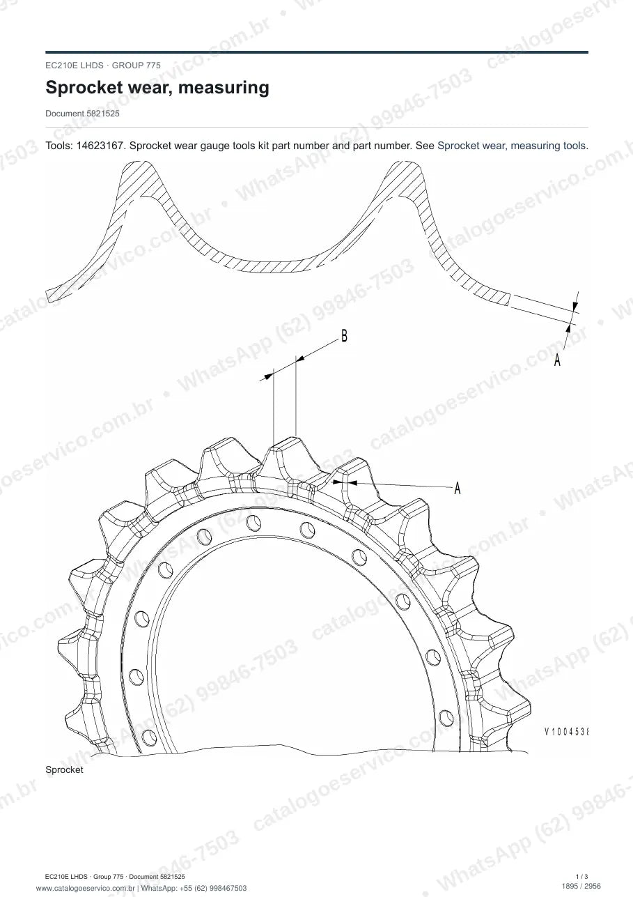 Manual de serviço Volvo EC210E (B, LHDS, S): página de procedimento com texto e figura (2)
