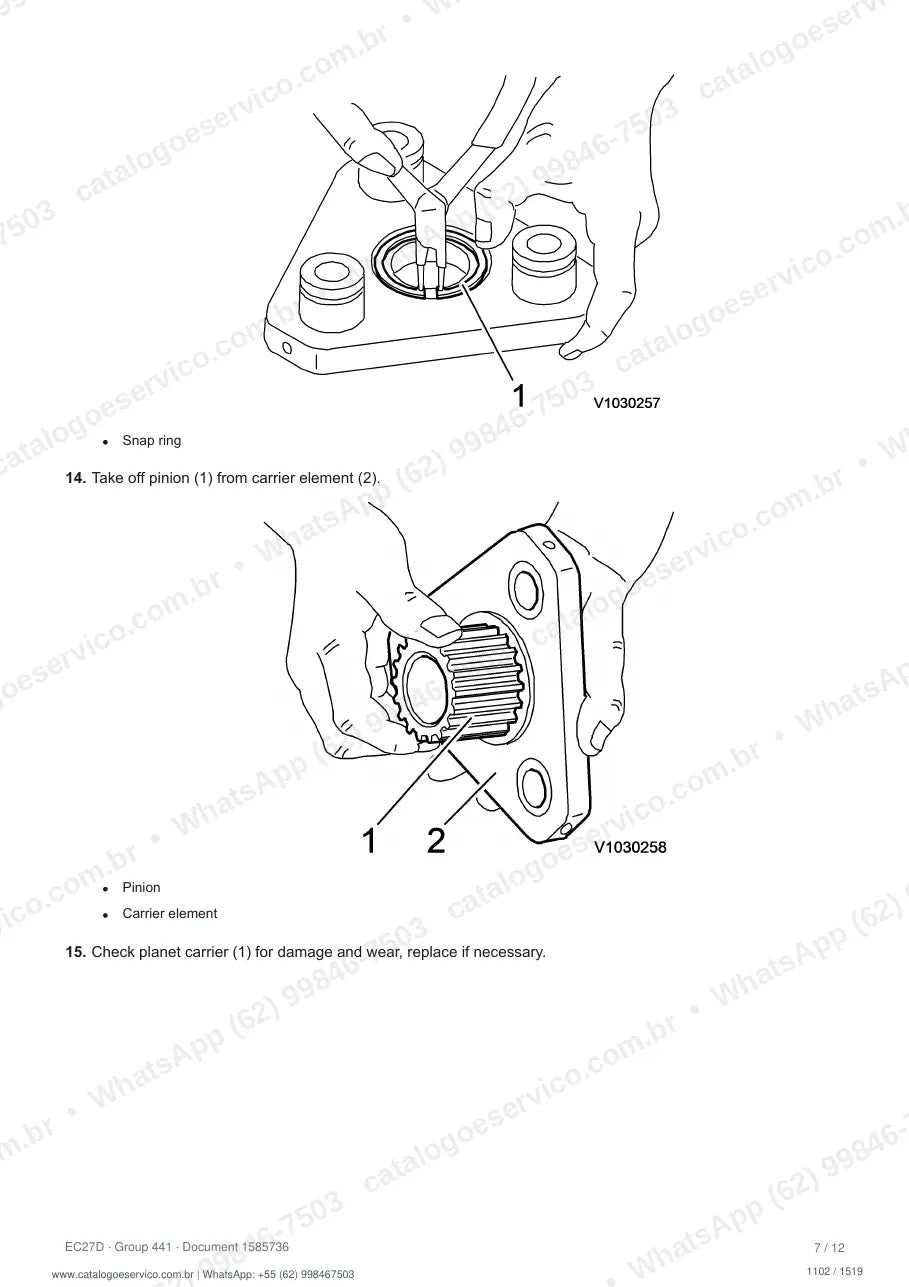 Manual de serviço Volvo EC27D: página de procedimento com texto e figura (2)