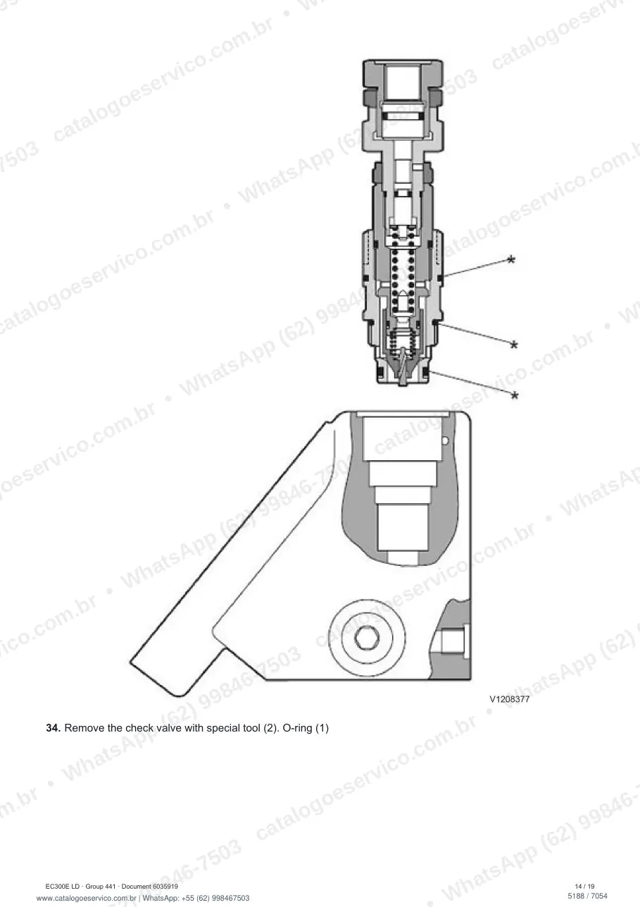 Manual de serviço Volvo EC300E (LD, NLD): página de procedimento com texto e figura