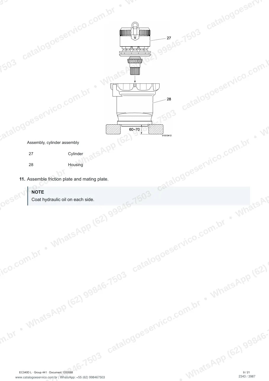 Manual de serviço Volvo EC340D L: página de procedimento com texto e figura (2)