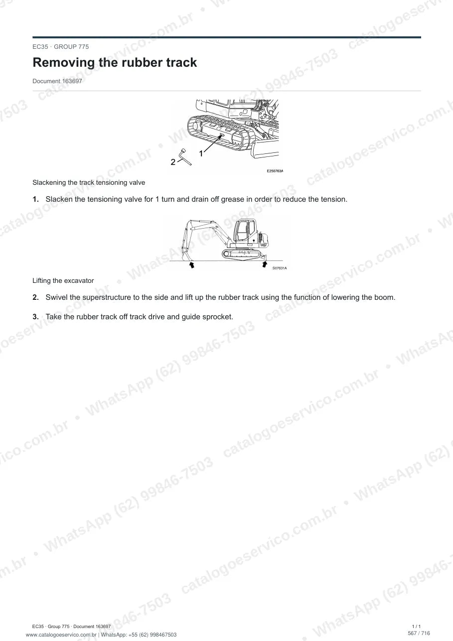 Manual de serviço Volvo EC35: página de procedimento com texto e figura (2)