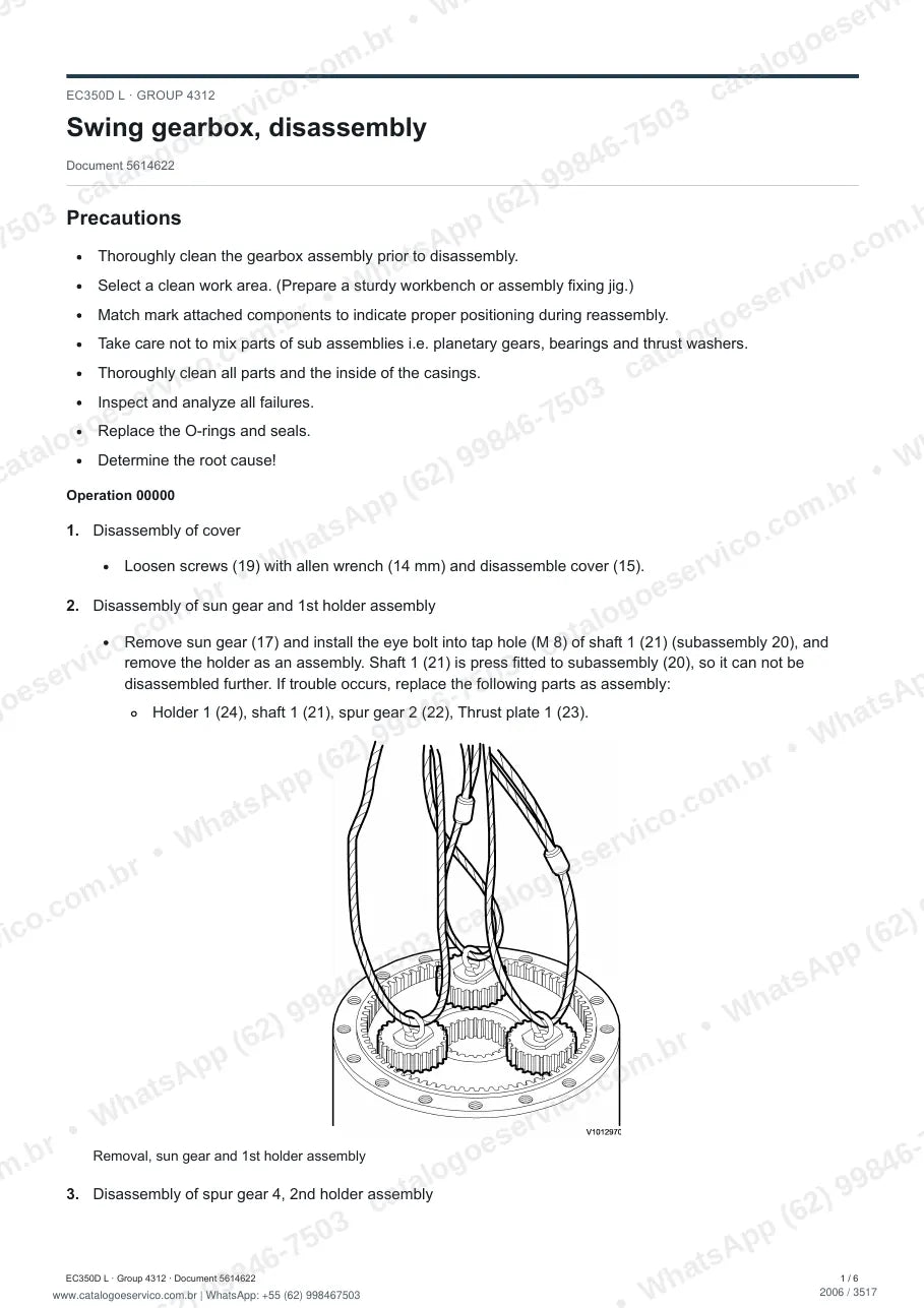 Manual de serviço Volvo EC350D e EC350D L: página de procedimento com texto e figura (2)