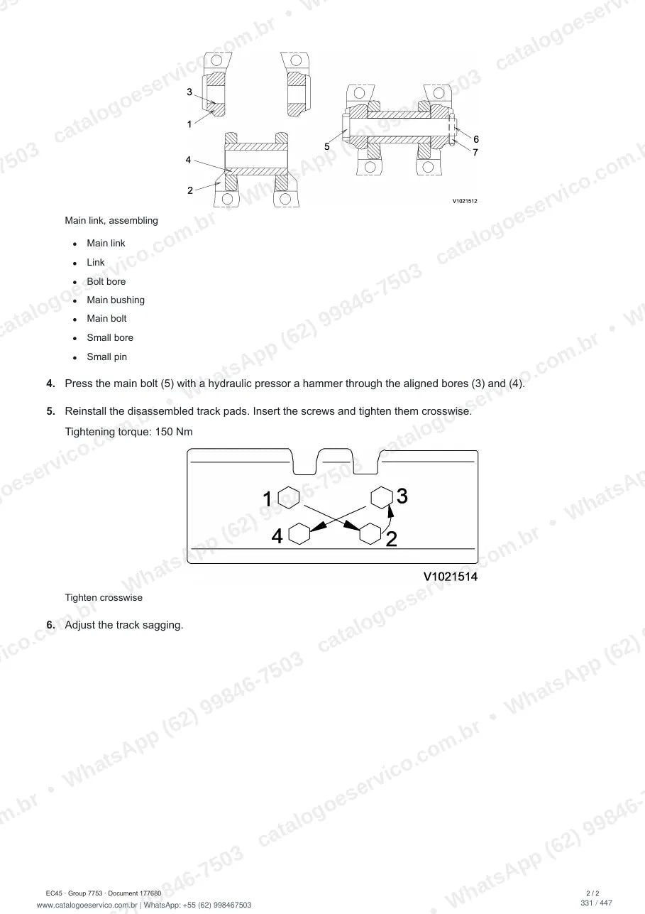 Manual de serviço Volvo EC45: página de procedimento com texto e figura