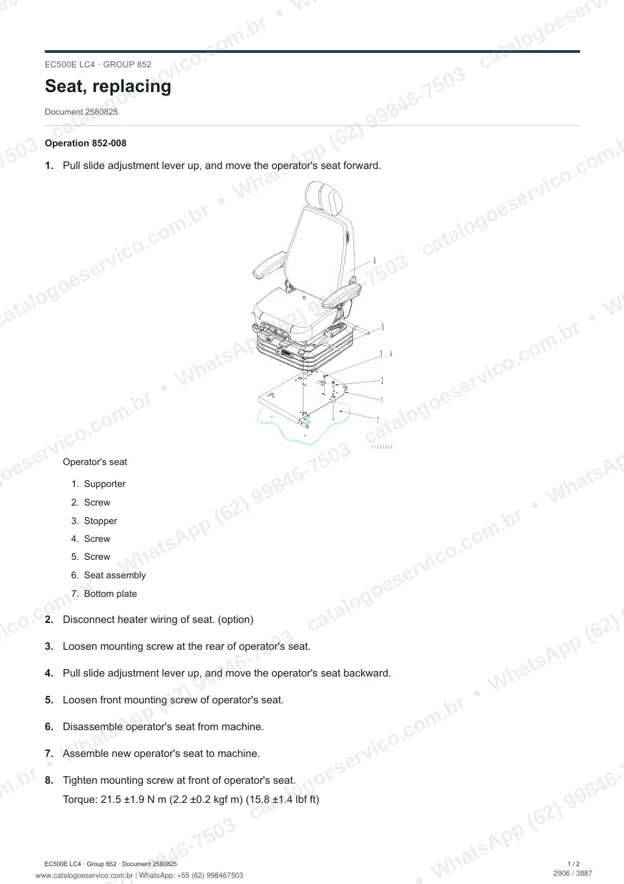Manual de serviço Volvo EC500E (LC4, LHBC4, LHBS, LS): página de procedimento com texto e figura (2)