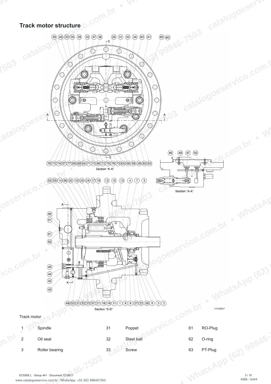 Manual de serviço Volvo EC550E (L, LC4, LHB, LHBC4): página de procedimento com texto e figura