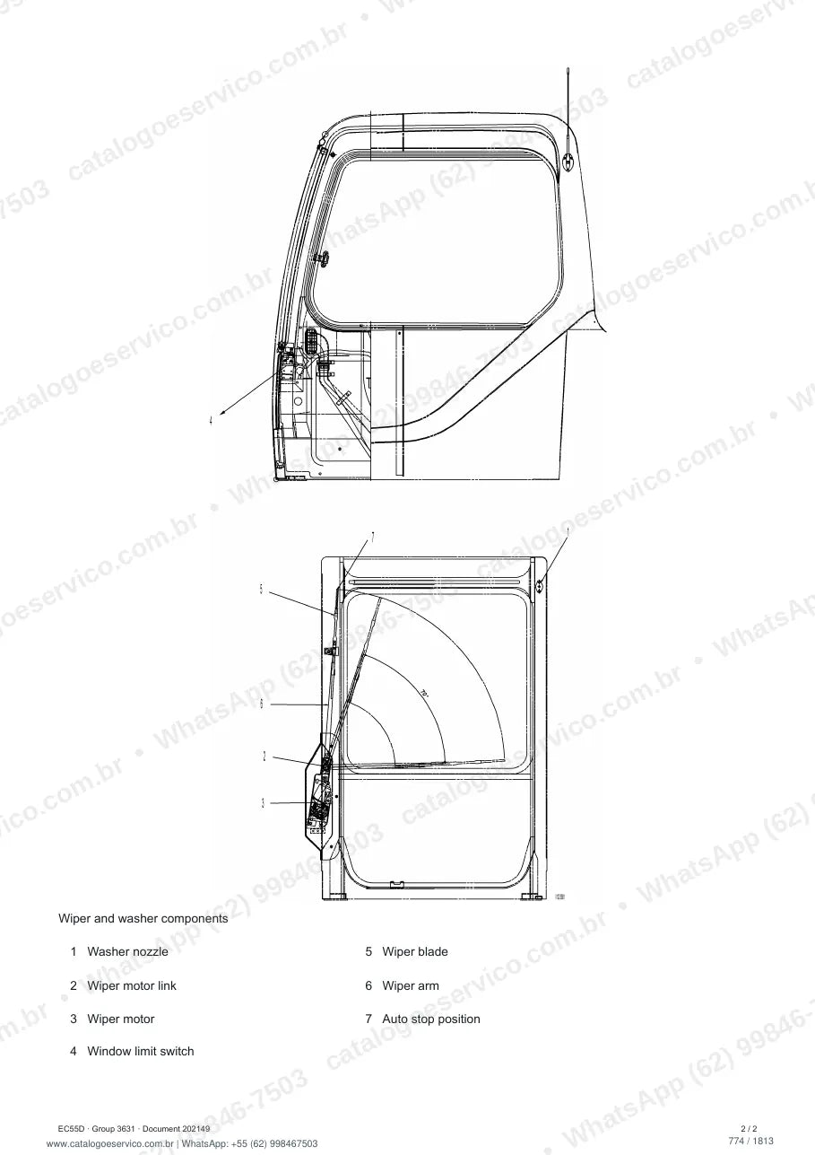 Manual de serviço Volvo EC55D e EC55D AG: página de procedimento com texto e figura