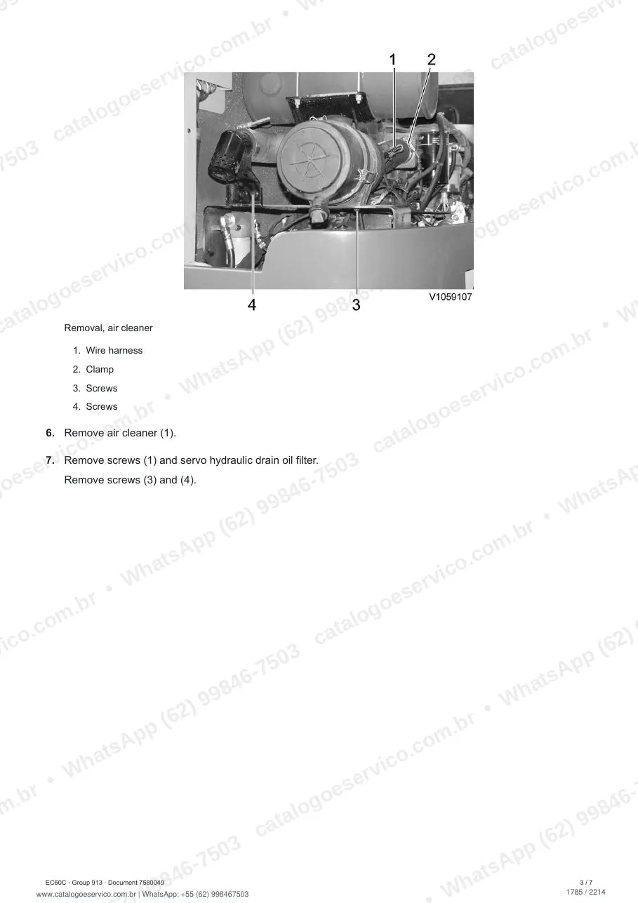 Manual de serviço Volvo EC60C: página de procedimento com texto e figura (2)