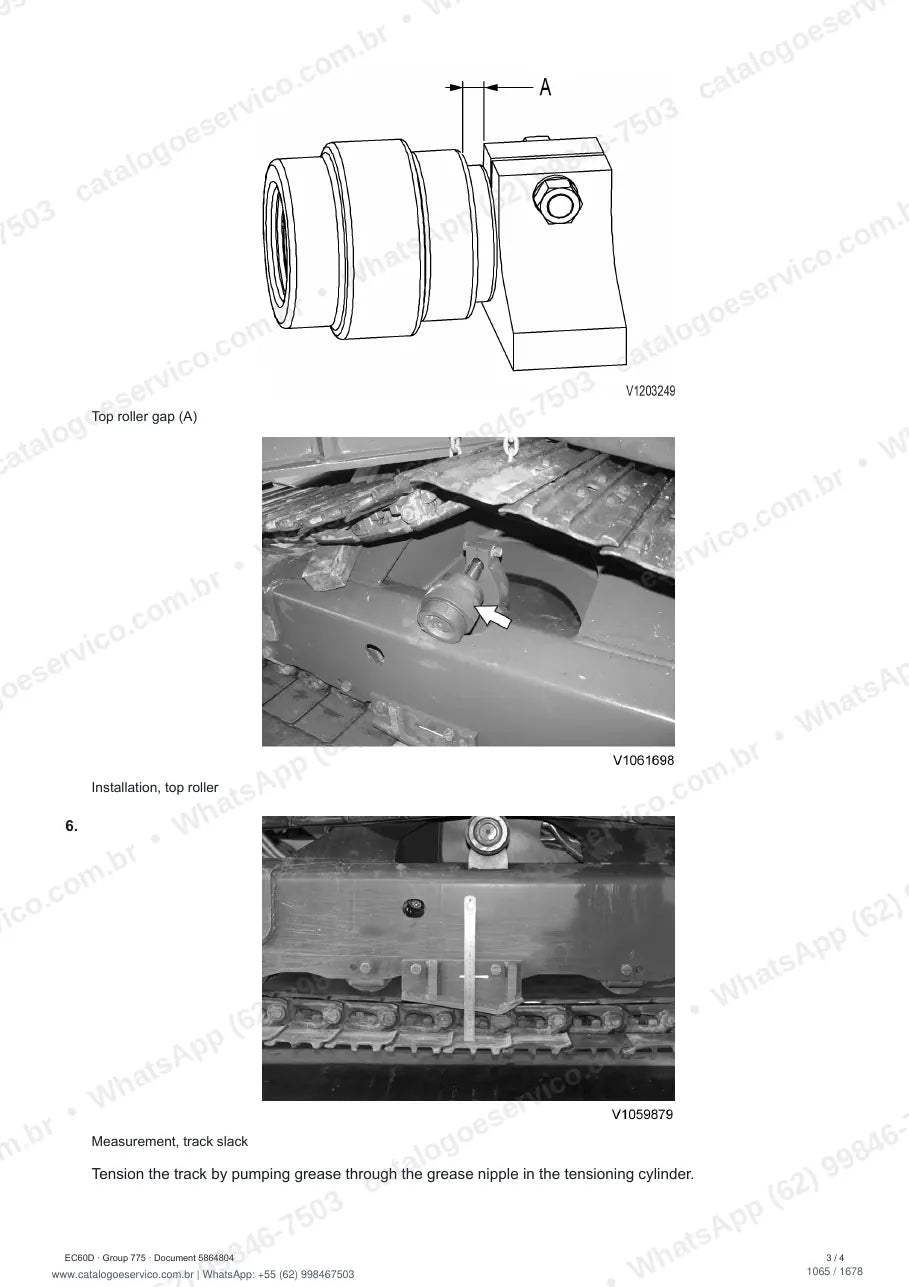 Manual de serviço Volvo EC60D: página de procedimento com texto e figura (2)