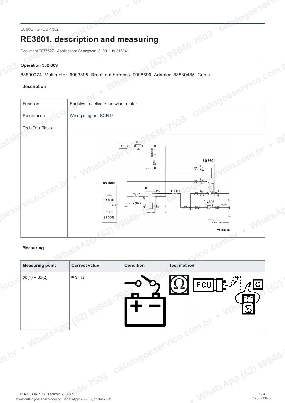 Manual de serviço Volvo EC60E: página de procedimento com texto e figura
