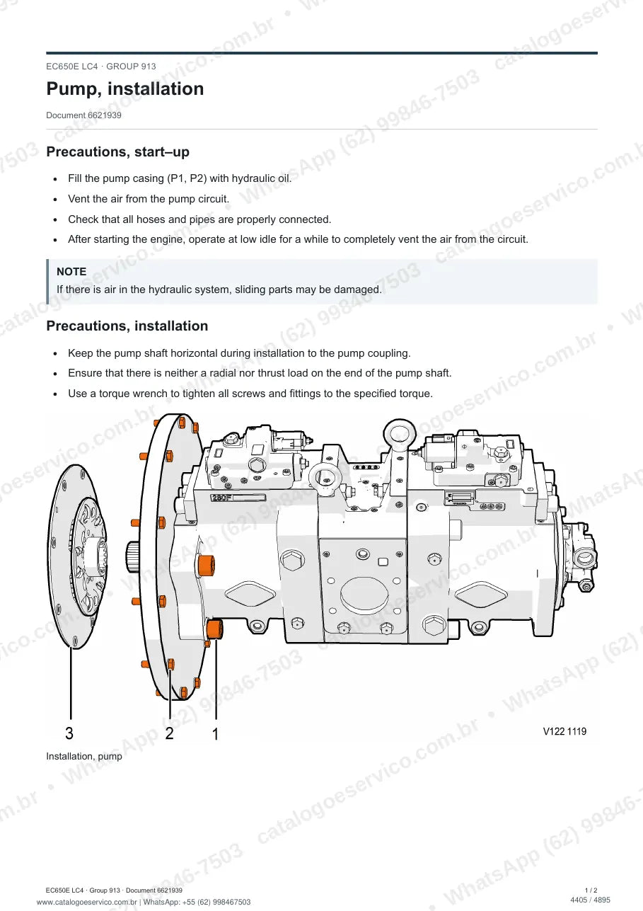 Manual de serviço Volvo EC650E LC4: página de procedimento com texto e figura