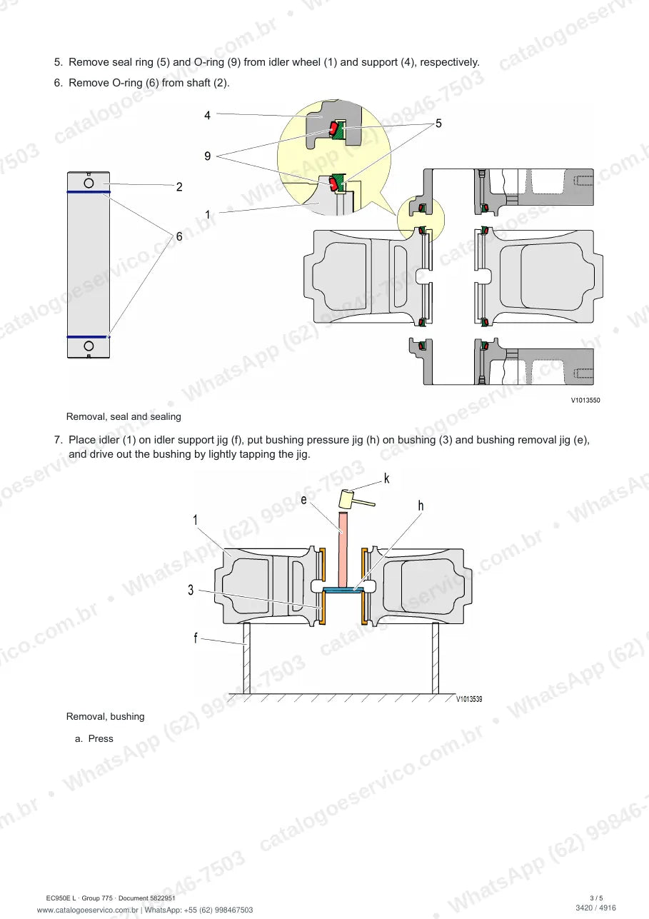 Manual de serviço Volvo EC950E L: página de procedimento com texto e figura (2)