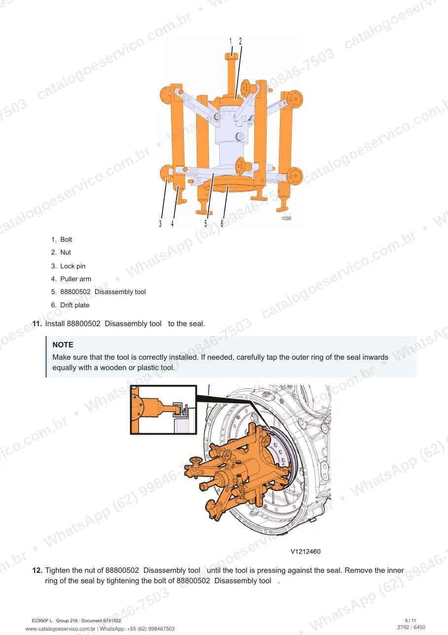Manual de serviço Volvo EC950F (L, LC4): página de procedimento com texto e figura