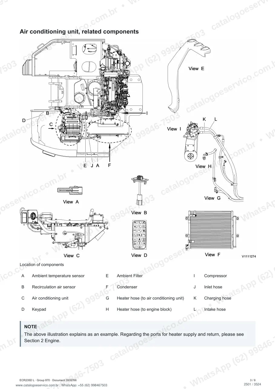 Manual de serviço Volvo ECR235D L: página de procedimento com texto e figura (2)