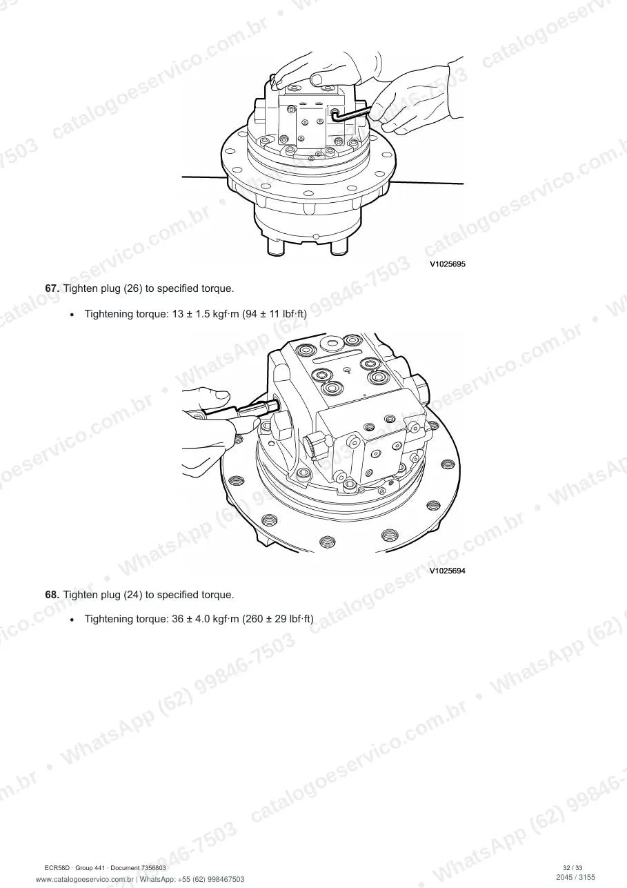 Manual de serviço Volvo ECR58D: página de procedimento com texto e figura (2)
