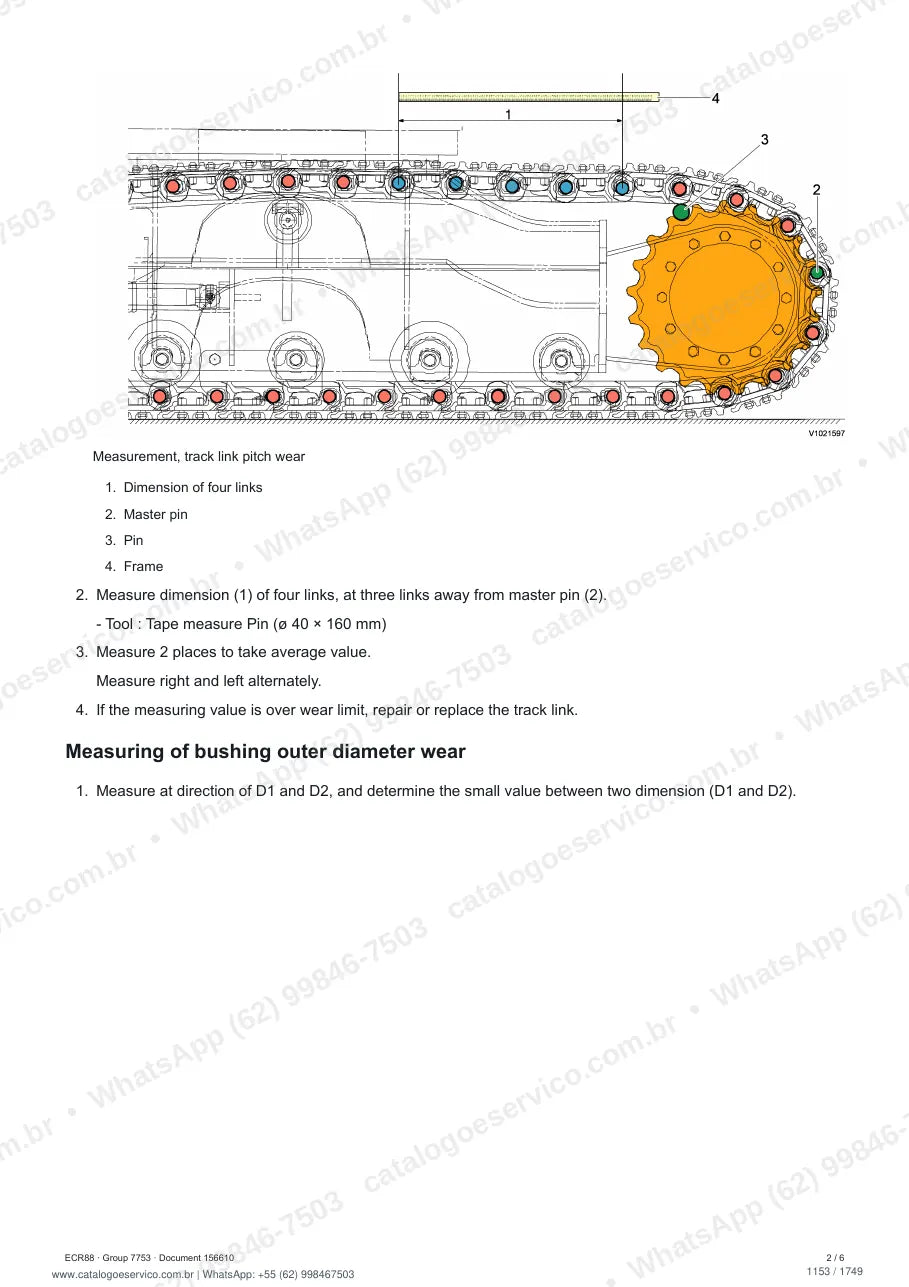 Manual de serviço Volvo ECR88: página de procedimento com texto e figura