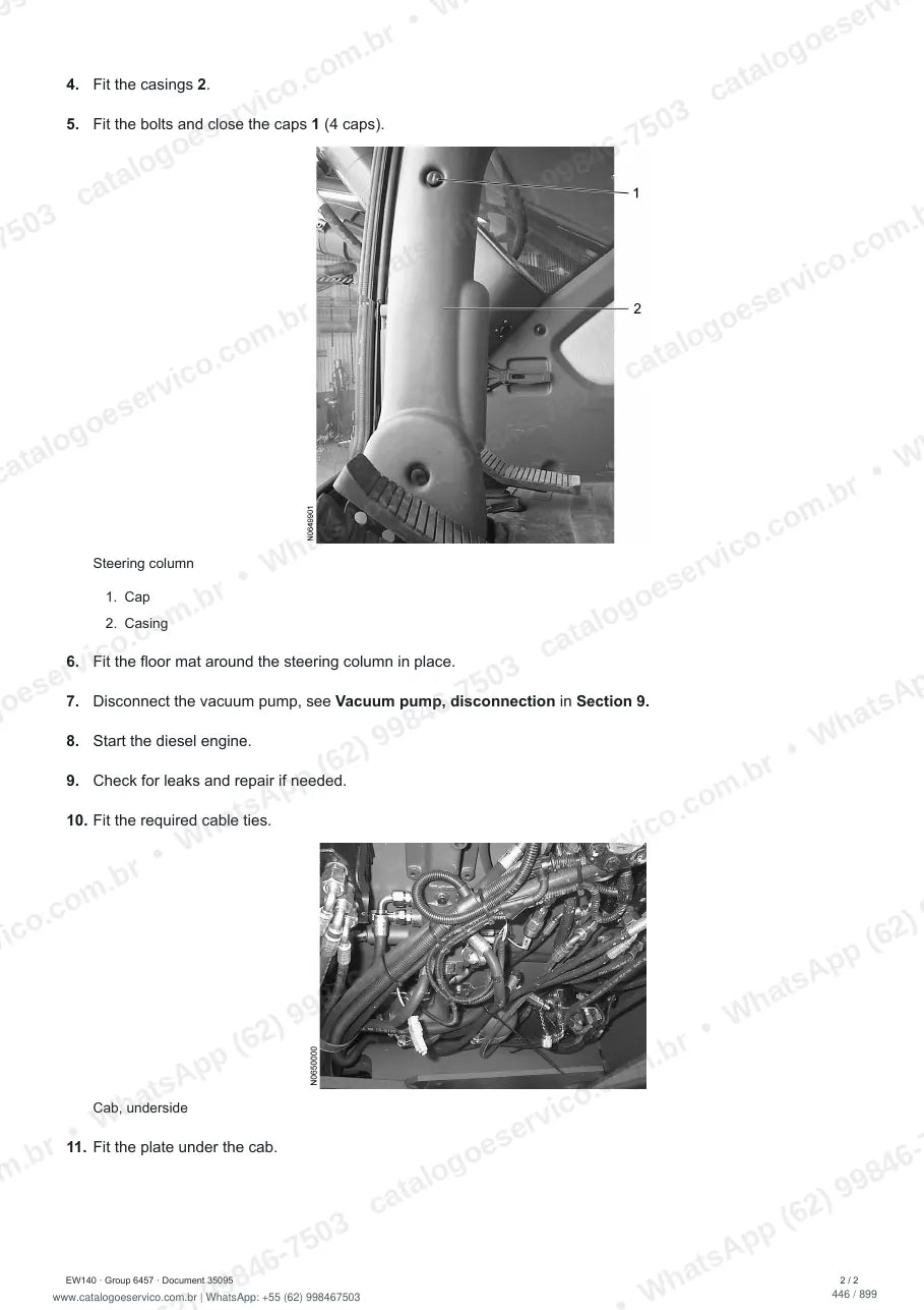 Manual de serviço Volvo EW140: página de procedimento com texto e figura (2)