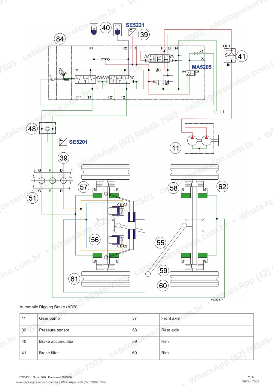 Manual de serviço Volvo EW140E e EW140E C4: página de procedimento com texto e figura (2)
