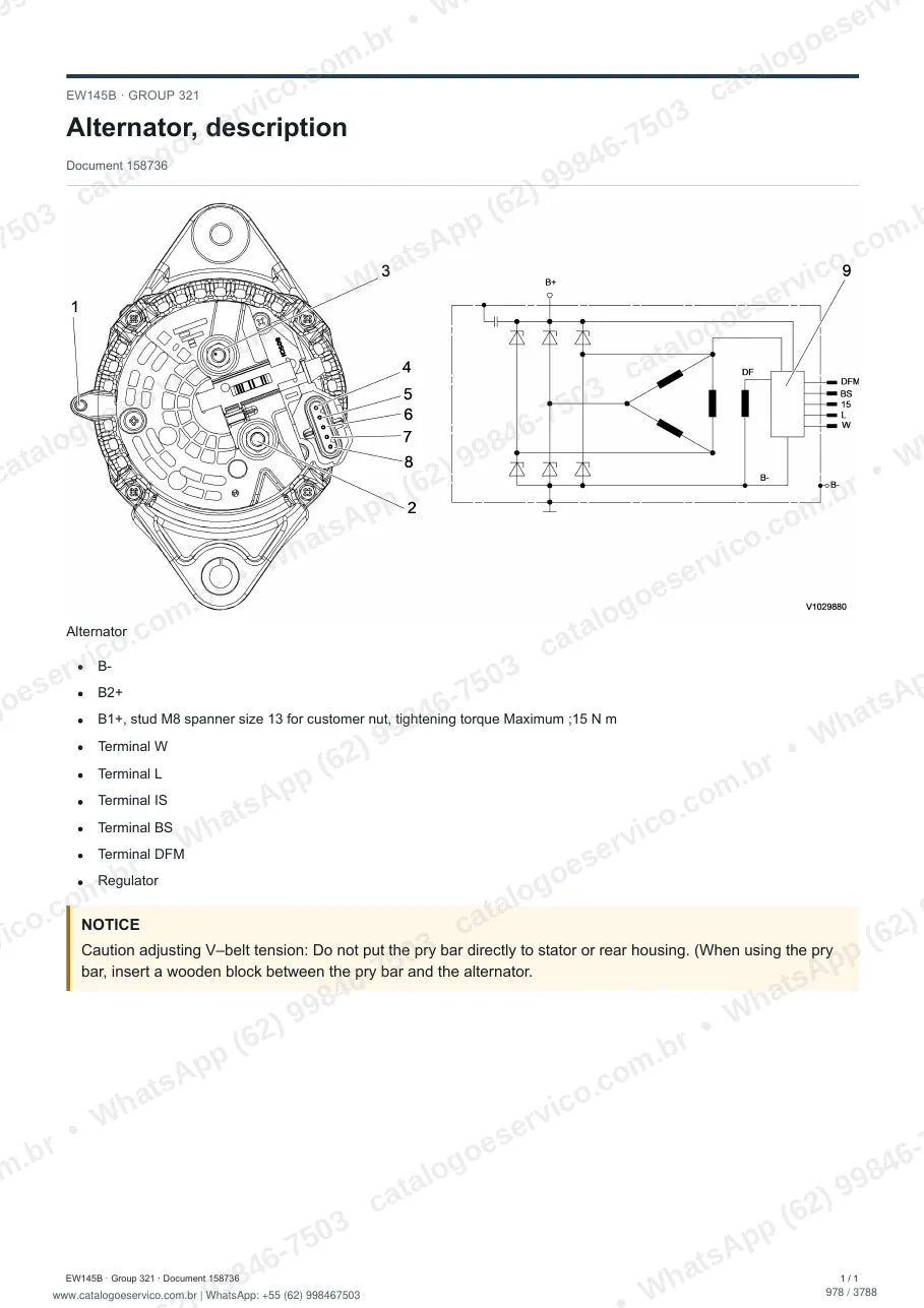 Manual de serviço Volvo EW145B: página de procedimento com texto e figura