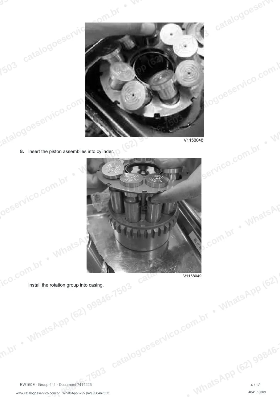 Manual de serviço Volvo EW150E: página de procedimento com texto e figura