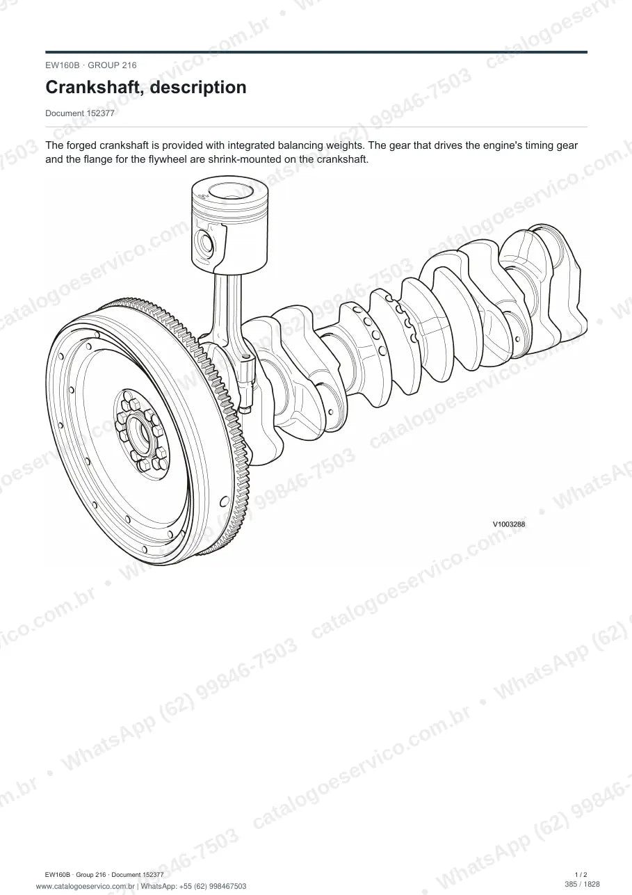Manual de serviço Volvo EW160B: página de procedimento com texto e figura (2)